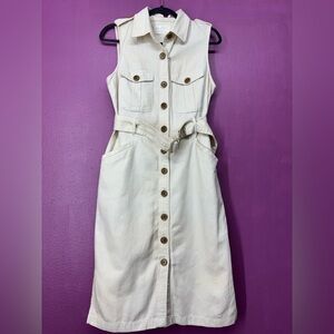 Sleeveless Cream Button-Down Dress